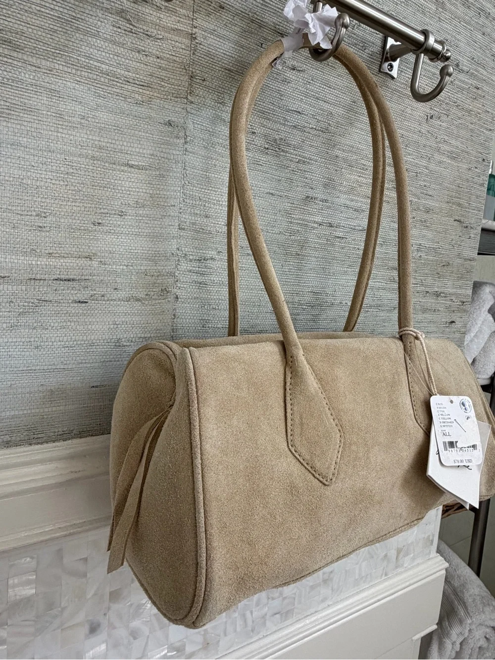 NWT free people sierra suede shoulder bag tote beige tan yellow